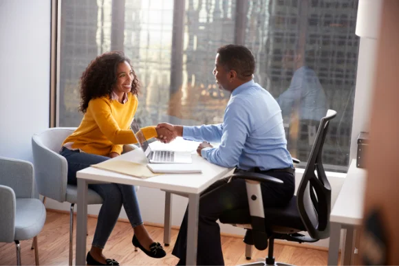Client shaking hands